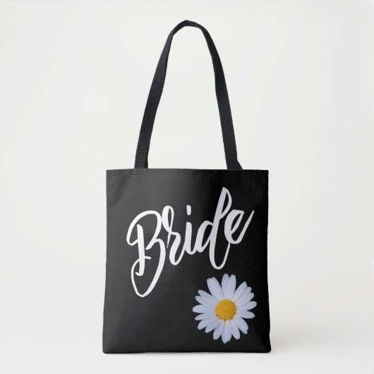Zwart met White Daisy Bride Tote Bag (Voorkant)