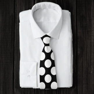 Zwart met White Polka Dots Retro Stropdas