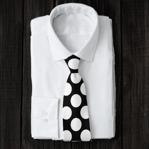 Zwart met White Polka Dots Retro Stropdas
