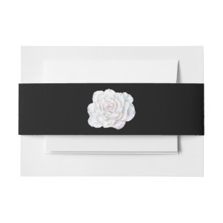Zwart met White Rose Invitation Belly Band Uitnodigingen Wikkel