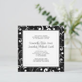 Zwart met White Scroll Square Wedding Invitation Kaart (Staand voorkant)