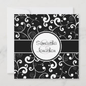 Zwart met White Scroll Square Wedding Invitation Kaart (Achterkant)