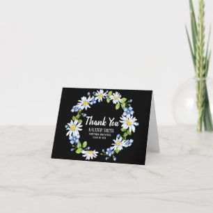 Zwart met wit blauwe bloemengratulatie bedankje bedankkaart