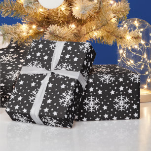 ZWART MET WITTE CHRISTMAS HOLIDAY SNOWFLAKS CADEAUPAPIER