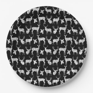 Zwart met witte herten papier Borden Papieren Bordje