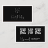 Zwart met witte rand, Key Line Script 3 QR-code Visitekaartje (Voorkant / Achterkant)