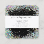 Zwart met zilver holigrafische look Faux Glitter Vierkante Visitekaartje (Achterkant)