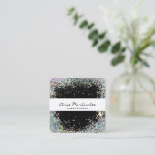 Zwart met zilver holigrafische look Faux Glitter Vierkante Visitekaartje (Staand voorkant)