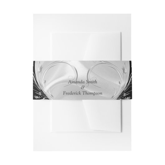 Zwart met zilver op Champagne Silk Envelope Band Uitnodigingen Wikkel (Voorkant Voorbeeld)