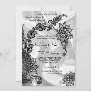 Zwart met zilver op Champagne Silk Wedding Invita Kaart