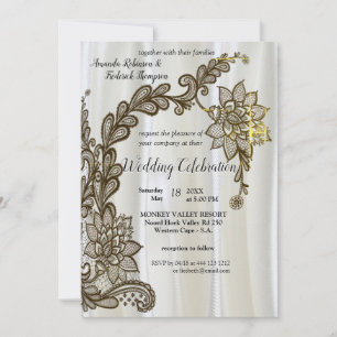 Zwart met zilver op Champagne Silk Wedding Invita Kaart