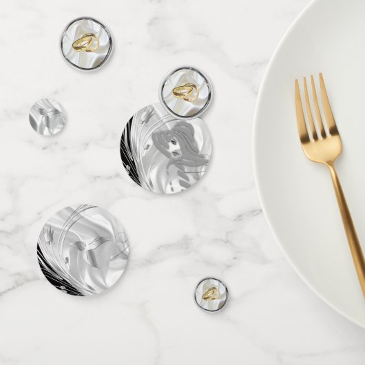 Zwart met zilver op ivoren zijde confetti (Groep)