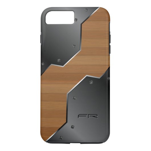 Zwart Metaal & Bruin Hout Geometrisch Ontwerp Case-Mate iPhone Case (Achterkant)