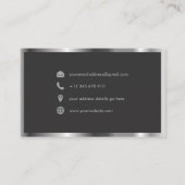 Zwart Metaal Glanzend Zilver Modern Elegant Monogr Visitekaartje (Achterkant)