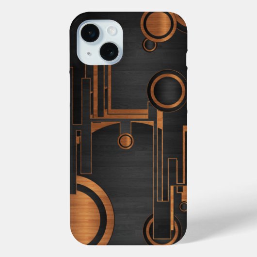 Zwart metaal met houten cirkels Case-Mate iPhone case (Achterkant)