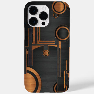 Zwart metaal met houten cirkels Case-Mate iPhone 14 pro max hoesje