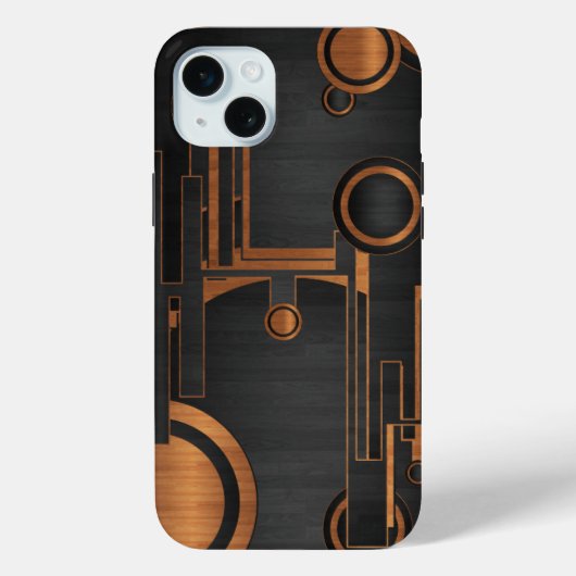 Zwart metaal met houten cirkels Case-Mate iPhone case (Achterkant)