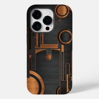 Zwart metaal met houten cirkels Case-Mate iPhone 14 pro hoesje