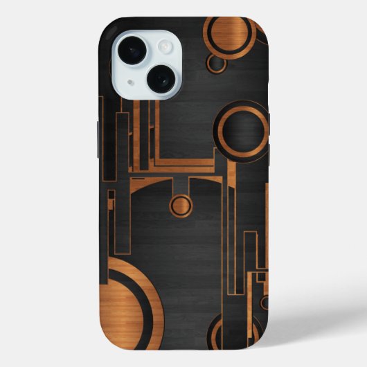 Zwart metaal met houten cirkels Case-Mate iPhone case (Achterkant)