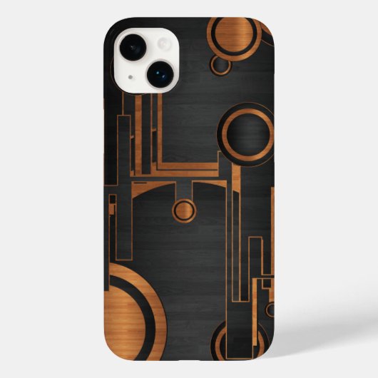 Zwart metaal met houten cirkels Case-Mate iPhone case (Achterkant)