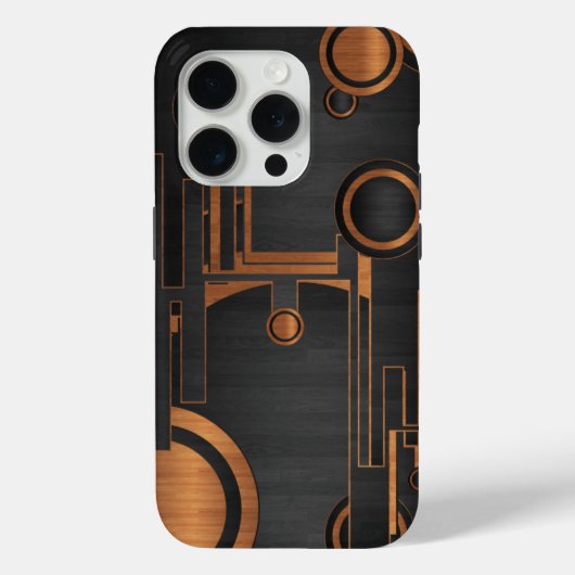 Zwart metaal met houten cirkels Case-Mate iPhone case (Achterkant)