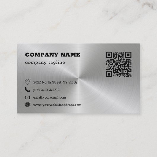 Zwart-metaalzilver-achtergrondQR-code Visitekaartje (Achterkant)