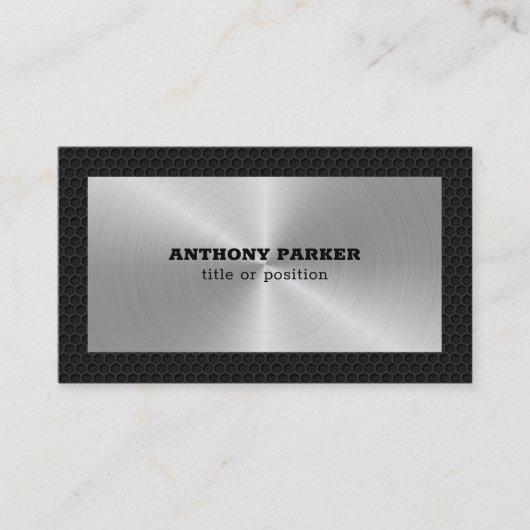 Zwart-metaalzilver-achtergrondQR-code Visitekaartje (Voorkant)