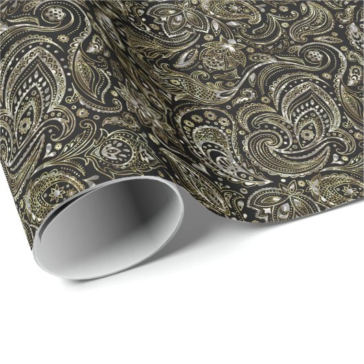 Zwart-metalen zilver en gouden Floral Cadeaupapier (Rol Hoek)