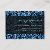 Zwart & Metallic Blauw Bloemen Damasks Monogramed Visitekaartje (Achterkant)