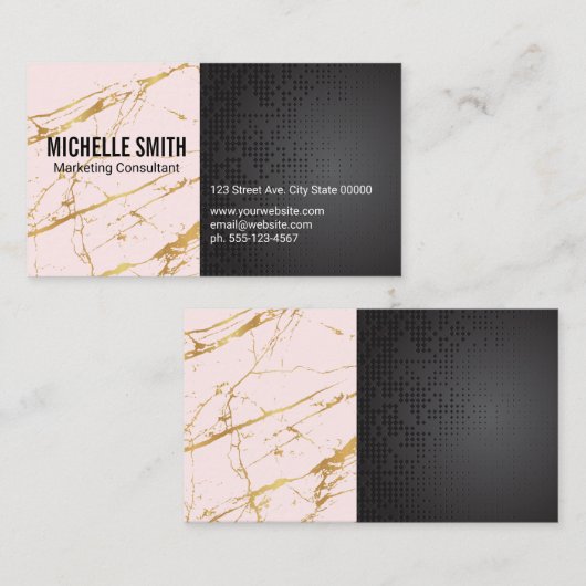 Zwart Metallic Goud Roze Marmer Kleurblok Visitekaartje (Voorkant / Achterkant)