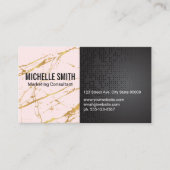 Zwart Metallic Goud Roze Marmer Kleurblok Visitekaartje (Voorkant)