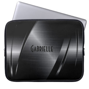 Zwart metallisch modern geometrisch ontwerp laptop sleeve