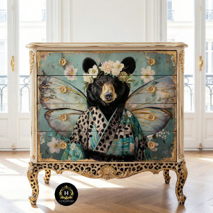 Zwart Meubel Decoupage van een Beer Tissuepapier