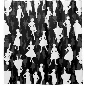 Zwart Mid Century 1950s silhouet vrouwen Douchegordijn