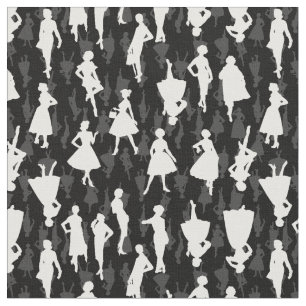 Zwart Mid Century 1950s  silhouet vrouwen Stof