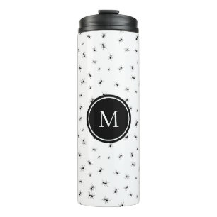 Zwart mierenpatroon monogram thermosbeker