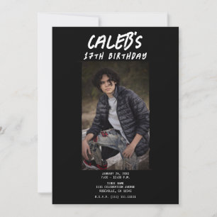 Zwart Minimaal Fotografie Foto Verjaardagsfeest Kaart