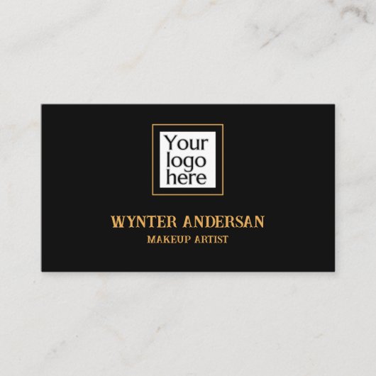 Zwart minimaal goud chique luxe aangepaste Logo QR Visitekaartje (Voorkant)