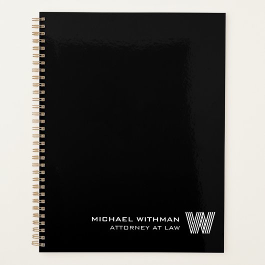ZWART Minimaal Monogram Initiaal Zakelijk Bedrijf Planner (Voorkant)