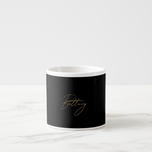 Zwart Minimalist & Elegant Goud Script Naam Espresso Kop (Voorkant)