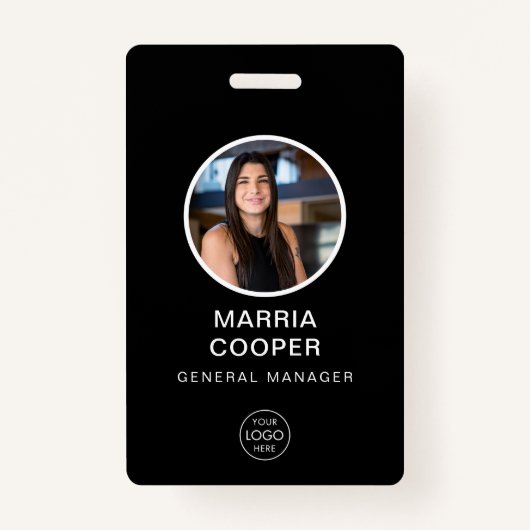 Zwart Minimalist ID Kaart Fotonaam Logo Badge (Voorkant)