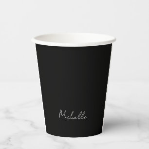 Zwart Minimalist Plain Modern Eigen Naam Kalligraf Papieren Bekers