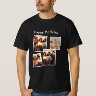 Zwart Minimalist Verjaardag Foto Collage T-shirt