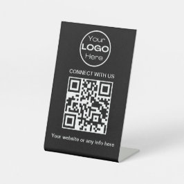 Zwart Minimalistisch Bedrijfs Logo en QR Code Reclamebord Met Voetstuk