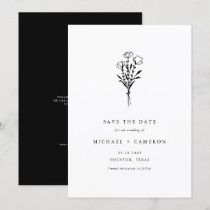 Zwart Minimalistisch Botanisch Boeket QR Code Save The Date