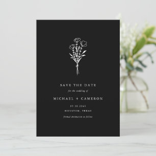 Zwart Minimalistisch Botanisch Boeket QR Code Save The Date