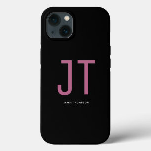 Zwart minimalistisch eenvoudig modern monogram iPhone 13 hoesje