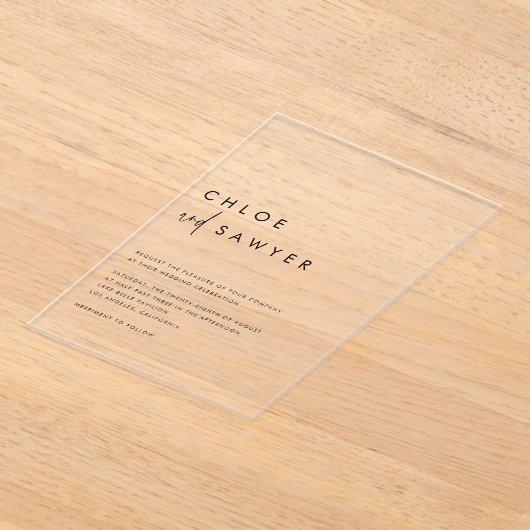 Zwart minimalistisch handgeschreven script Modern  Acryl Uitnodigingen (Laagn)