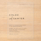 Zwart minimalistisch handgeschreven script Modern Acryl Uitnodigingen (Voorkant)