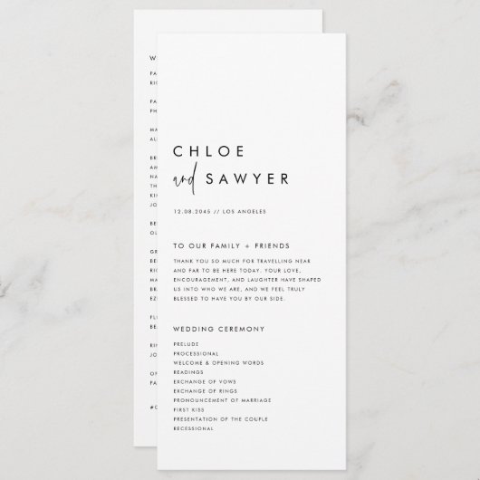 Zwart minimalistisch handgeschreven script Modern Programma (Voorkant / Achterkant)